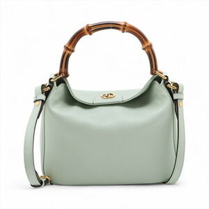 Gucci Bamboo Leather Handbag Green Diana